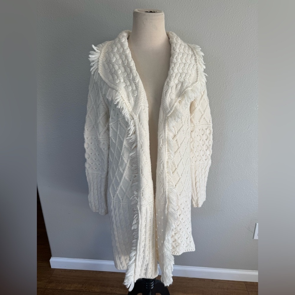Cocogio Cardigan Sweater White Wool Blend Open Cable Knit Women’s -Small- Italy